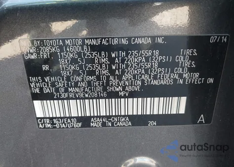 2014 Toyota Rav4 Limited from USA, damaged, VIN 2T3DFREV9EW208146